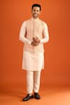 Buy_Arihant Rai Sinha_Peach Jacquard Woven Nehru Jacket _at_Aza_Fashions