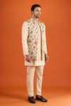 Shop_Arihant Rai Sinha_Cream Embroidery Kurta Set With Floral Pattern Bundi _Online_at_Aza_Fashions