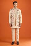 Arihant Rai Sinha_Cream Embroidery Kurta Set With Floral Pattern Bundi _Online