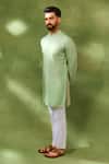 Spring Break_Green Silk, Cotton Embroidery Thread Kurta Set _Online_at_Aza_Fashions