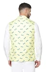 Shop_Spring Break_Yellow Silk Sunglass Print Nehru Jacket _at_Aza_Fashions
