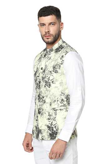 Spring Break_Grey Cotton Printed Nehru Jacket _Online_at_Aza_Fashions