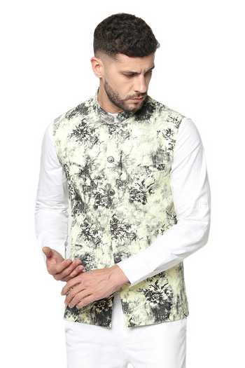 Buy_Spring Break_Grey Cotton Printed Nehru Jacket _at_Aza_Fashions