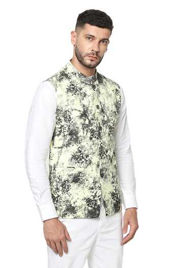 Buy_Spring Break_Grey Cotton Printed Nehru Jacket _Online_at_Aza_Fashions
