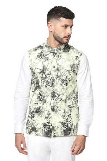 Shop_Spring Break_Grey Cotton Printed Nehru Jacket _Online_at_Aza_Fashions
