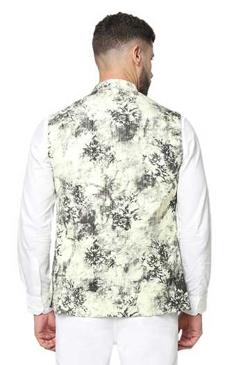 Shop_Spring Break_Grey Cotton Printed Nehru Jacket _at_Aza_Fashions