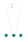 Shop_Isharya_Green Stones, Emerald Hearts Pendant Necklace And Earrings Set _at_Aza_Fashions