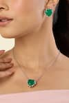 Buy_Isharya_Green Stones, Emerald Hearts Pendant Necklace And Earrings Set _at_Aza_Fashions