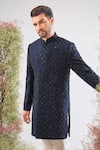 Buy_Kasbah_Blue Silk Sequins Hand Embroidered Sherwani _at_Aza_Fashions