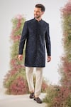 Buy_Kasbah_Blue Silk Sequins Hand Embroidered Sherwani _Online_at_Aza_Fashions