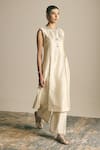 Buy_Shimona_Ivory Silk, , Handloom Ascend Metallic Work Tunic And Pant Set _at_Aza_Fashions