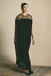 Buy_Shimona_Black Silk, Chiffon Embroidery, Zari, Metallic Thread Round Yoke Kaftan Gown _at_Aza_Fashions