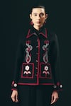 Buy_Shimona_Black Embroidery, Beads Collared Noire Jacket _at_Aza_Fashions