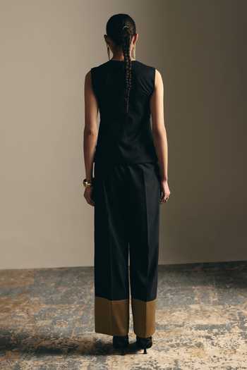Shop_Shimona_Black Fabric Embroidery, Zari, Applique, Noire Rose Sleeveless Top And Pant Set _at_Aza_Fashions