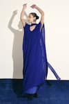 Buy_Shimona_Blue Silk, Chiffon Keyhole Neck Draped Gown _at_Aza_Fashions