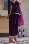 Ajiesh Oberoi_Wine Organza, Velvet Embroidery, Beads, Mirrors, Tassels Gazal Kurta Salwar Set _Online_at_Aza_Fashions