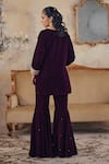 Shop_Ajiesh Oberoi_Wine Velvet Mirrors, Gota Patti V-neck, Maaheru Embroidered Kurta Sharara Set _at_Aza_Fashions
