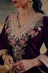 Buy_Ajiesh Oberoi_Wine Velvet Mirrors, Gota Patti V-neck, Maaheru Embroidered Kurta Sharara Set _Online_at_Aza_Fashions