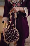 Shop_Ajiesh Oberoi_Wine Velvet Mirrors, Gota Patti V-neck, Maaheru Embroidered Kurta Sharara Set _Online_at_Aza_Fashions