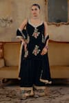 Buy_Ajiesh Oberoi_Black Velvet Embroidery, Mirrors V-neck Siddat Kurta Farshi Salwar Set _at_Aza_Fashions