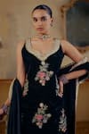 Ajiesh Oberoi_Black Velvet Embroidery, Mirrors V-neck Siddat Kurta Farshi Salwar Set _Online_at_Aza_Fashions