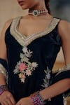 Buy_Ajiesh Oberoi_Black Velvet Embroidery, Mirrors V-neck Siddat Kurta Farshi Salwar Set _Online_at_Aza_Fashions