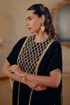 Ajiesh Oberoi_Black Velvet Embroidery Ruaab Cape And Pant Set _Online_at_Aza_Fashions