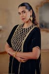 Buy_Ajiesh Oberoi_Black Velvet Embroidery Ruaab Cape And Pant Set _Online_at_Aza_Fashions