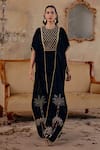 Shop_Ajiesh Oberoi_Black Velvet Embroidery Ruaab Cape And Pant Set _at_Aza_Fashions