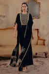 Buy_Ajiesh Oberoi_Black Velvet Embroidery Ruaab Cape And Pant Set _at_Aza_Fashions
