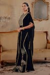 Shop_Ajiesh Oberoi_Black Velvet Embroidery Ruaab Cape And Pant Set _Online_at_Aza_Fashions
