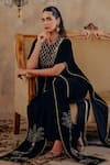 Buy_Ajiesh Oberoi_Black Velvet Embroidery Ruaab Cape And Pant Set 