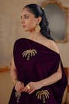 Ajiesh Oberoi_Wine Velvet Zari One Shoulder Fitoor Tunic Pant Set _Online_at_Aza_Fashions