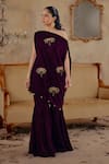 Buy_Ajiesh Oberoi_Wine Velvet Zari One Shoulder Fitoor Tunic Pant Set _at_Aza_Fashions