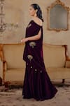 Buy_Ajiesh Oberoi_Wine Velvet Zari One Shoulder Fitoor Tunic Pant Set _Online_at_Aza_Fashions