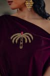 Shop_Ajiesh Oberoi_Wine Velvet Zari One Shoulder Fitoor Tunic Pant Set _Online_at_Aza_Fashions