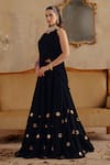 Shop_Ajiesh Oberoi_Black Velvet Mirrors Halter , Keyhole Mahtab Embroidered Cape Skirt Set _at_Aza_Fashions