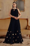 Buy_Ajiesh Oberoi_Black Velvet Mirrors Halter , Keyhole Mahtab Embroidered Cape Skirt Set _at_Aza_Fashions