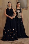 Shop_Ajiesh Oberoi_Black Velvet Mirrors Halter , Keyhole Mahtab Embroidered Cape Skirt Set _Online_at_Aza_Fashions