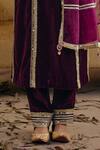 Ajiesh Oberoi_Wine Velvet, Organza Mirrors, Gota Patti, Roohani Embroidered Kurta Pant Set _Online_at_Aza_Fashions