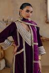 Shop_Ajiesh Oberoi_Wine Velvet, Organza Mirrors, Gota Patti, Roohani Embroidered Kurta Pant Set _Online_at_Aza_Fashions