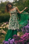 Buy_Anushree Reddy_Emerald Green Organza Embroidery, Zari Square Neck Kurta Sharara Set _at_Aza_Fashions
