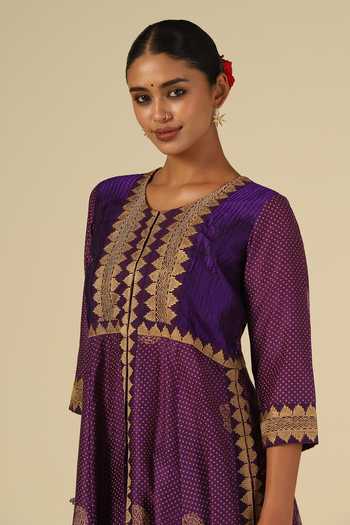 LATHA PUTTANNA_Gold Silk, Cotton, Chanderi Silk, Organza Embroidery, Zari, Gota Patti Kurta Set _at_Aza_Fashions