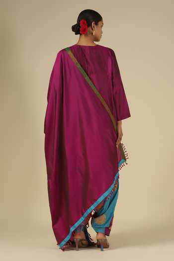 Shop_LATHA PUTTANNA_Magenta Silk Embroidery, Tassels Keyhole Neck, Yes Karnataka Yoke Kurta Set _Online