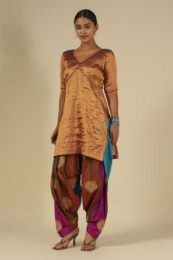 Buy_LATHA PUTTANNA_Brown Silk, Tissue Embroidery, Zari Kanchi Karnataka Kurta And Salwar Set _at_Aza_Fashions