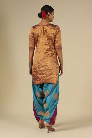 Buy_LATHA PUTTANNA_Brown Silk, Tissue Embroidery, Zari Kanchi Karnataka Kurta And Salwar Set _Online_at_Aza_Fashions