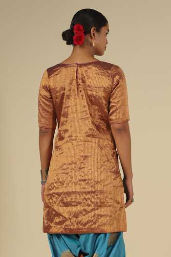 Buy_LATHA PUTTANNA_Brown Silk, Tissue Embroidery, Zari Kanchi Karnataka Kurta And Salwar Set 