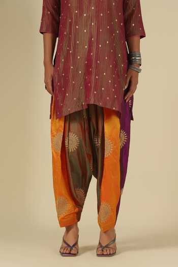LATHA PUTTANNA_Maroon Silk, Organza Embroidery, Zari Hand Karnataka Kurta Set With Dupatta _at_Aza_Fashions