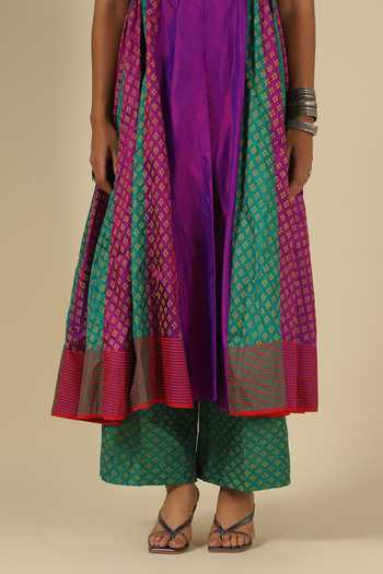 Buy_LATHA PUTTANNA_Purple Silk, Cotton, Velvet Block Print Karnataka Kurta And Trouser Set _Online_at_Aza_Fashions