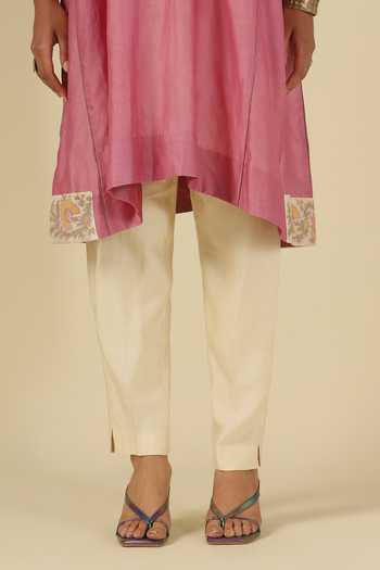 Buy_Latha Puttanna_Pink Silk, Chanderi, Tussar Embroidery Round Neck, Yes Thread Kurta Set 